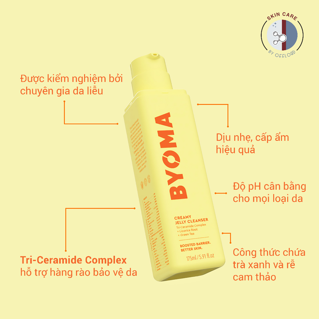 Gel rửa mặt dưỡng ẩm & làm sáng da Byoma | Creamy Jelly Cleanser 175ml với Tri-Ceramide Complex dành cho mọi loại da-duoc-ban-tai-Offload Spa