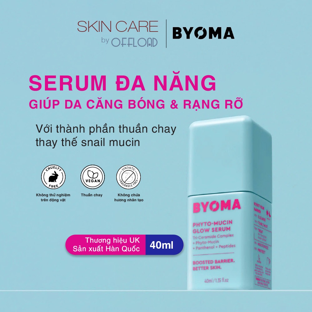 Serum giúp da căng bóng rạng rỡ Byoma |Phyto-Mucin Glow Serum với thành phần thuần chay thay thế snail mucin-duoc-ban-tai-Offload Spa