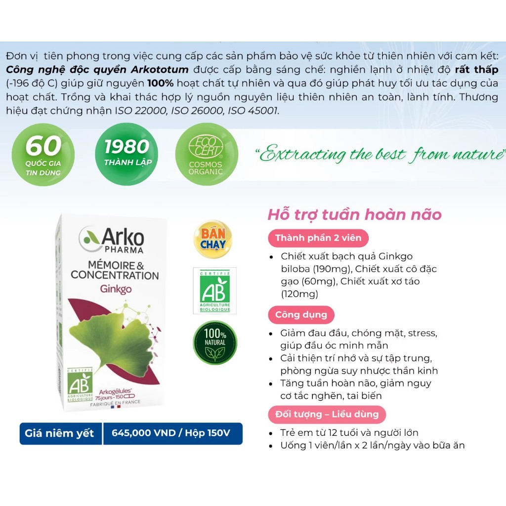 Ginkgo Bio ARKOPHARMA - Bạch Quả Hữu Cơ Bổ Não-duoc-ban-tai-Alice Boutique