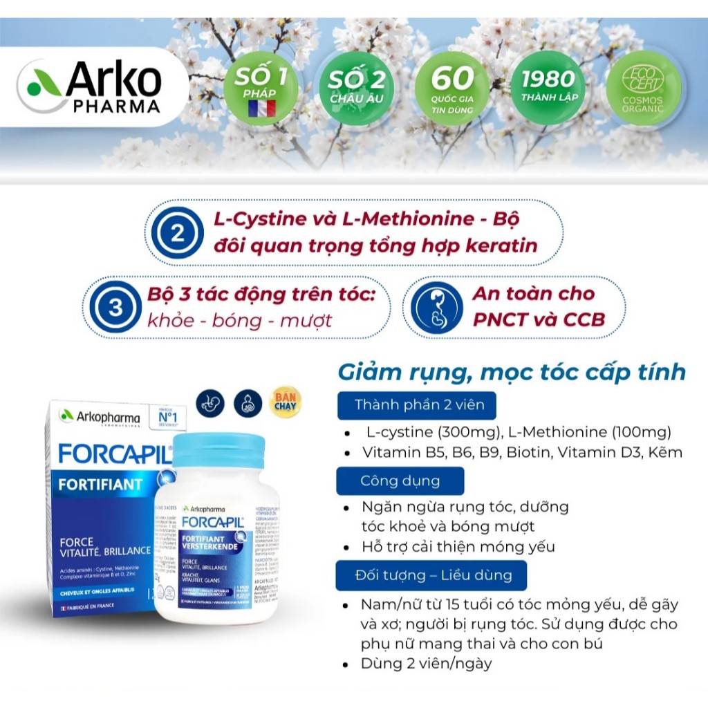 Forcapil Fortifiant ARKOPHARMA Hỗ trợ giảm rụng Tóc-duoc-ban-tai-Alice Boutique