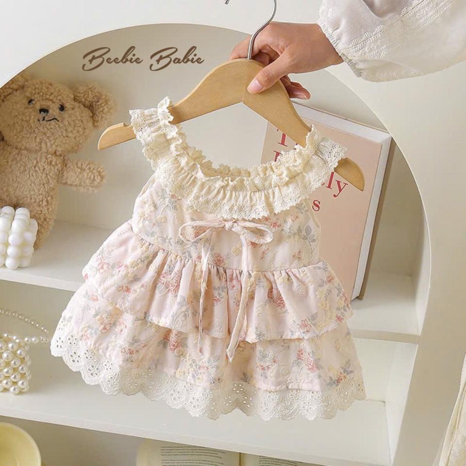 Váy hoa cổ ren tròn tầng cho bé gái [5264]-duoc-ban-tai-Beebie Babie