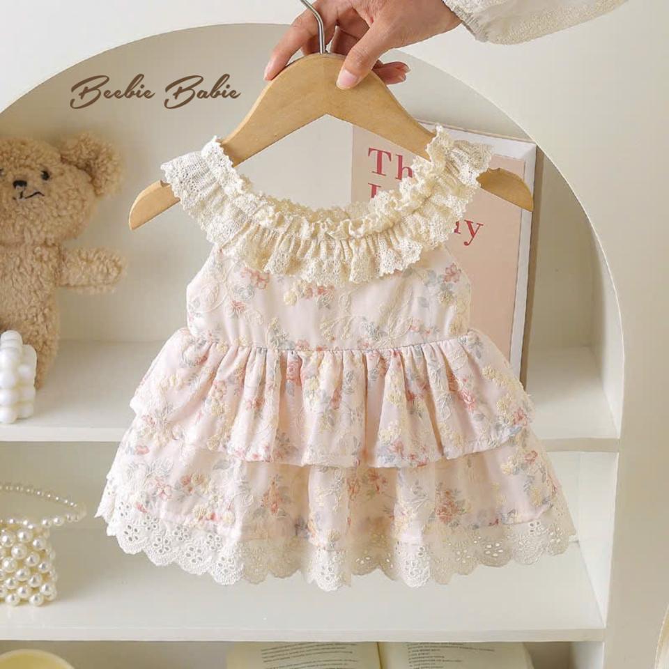 Váy hoa cổ ren tròn tầng cho bé gái [5264]-duoc-ban-tai-Beebie Babie