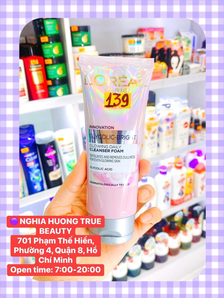 (Hồng)Sữa Rửa Mặt Sáng Da Loreal Paris Glycolic-Bright Glowing Daily Cleanser Foam-Hồng-duoc-ban-tai-NGHIA HUONG True Beauty