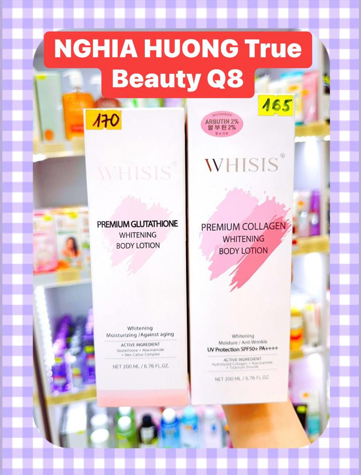 Kem trang điểm chống nắng, dưỡng trắng và nâng tone Whisis Premium Collagen Whitening Body Lotion SPF50+/PA++++ 200ml-duoc-ban-tai-NGHIA HUONG True Beauty