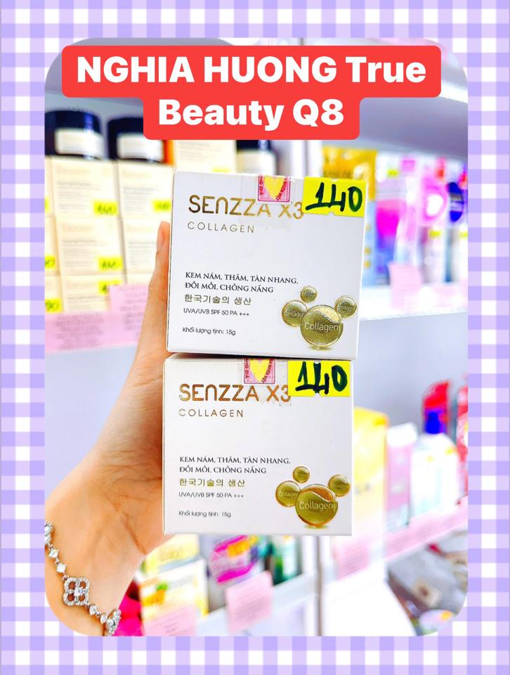 Kem dưỡng trắng da, hỗ trợ giảm nám Senzza X3 Collagen SPF50 dạng kem mỏng nhẹ mặt (Vàng)-duoc-ban-tai-NGHIA HUONG True Beauty