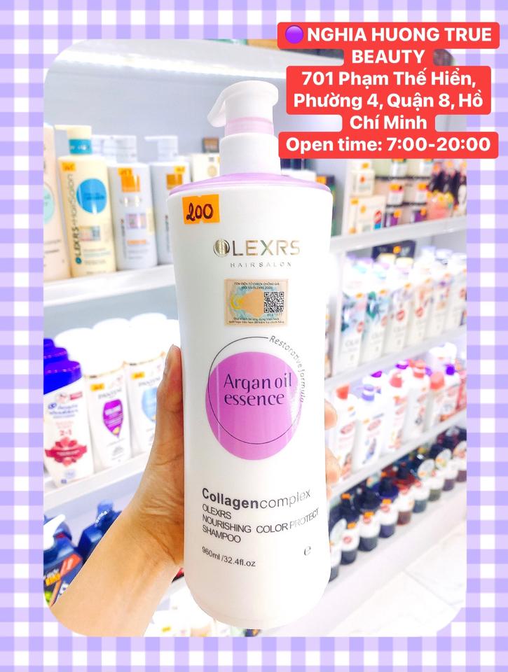 Dầu gội phục hồi tóc khô xơ, gãy rụng và giữ màu tóc nhuộm Olexrs+ Hair Argan Oil Essence Nourishing Color Protect Shampoo 960ml-duoc-ban-tai-NGHIA HUONG True Beauty
