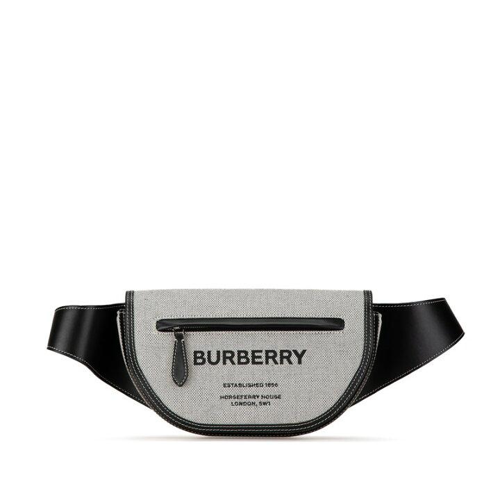 Burberry Body Bag Waist Bag Light Grey Black Canvas Leather Women's BURBERRY-duoc-ban-tai-THE BOX LUXURY