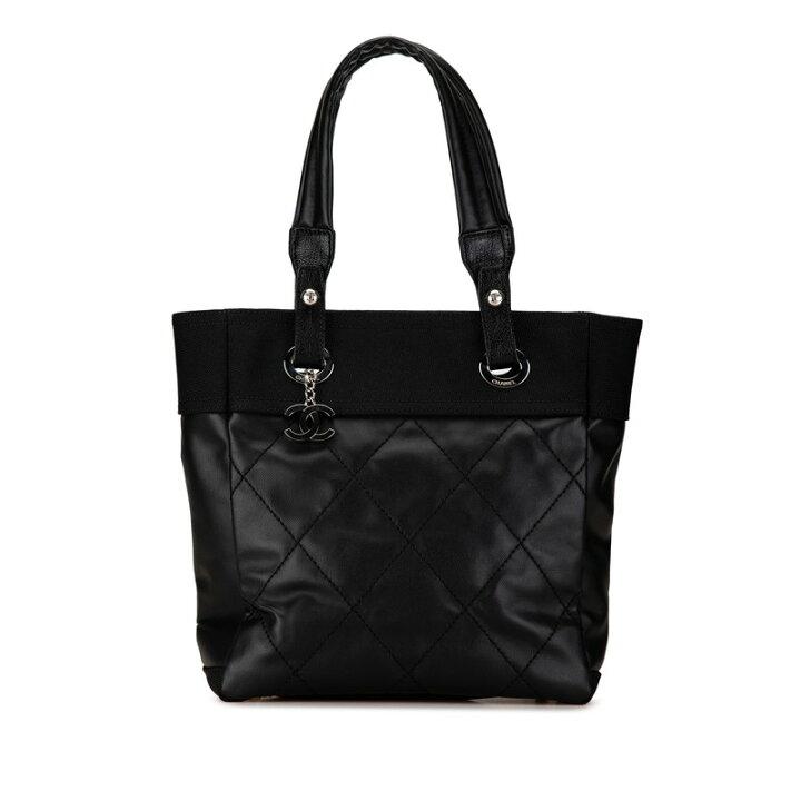 CHANEL Paris Biarritz PM Tote Bag Shoulder Bag A34208 Black Leather Canvas Women's CHANEL-duoc-ban-tai-THE BOX LUXURY