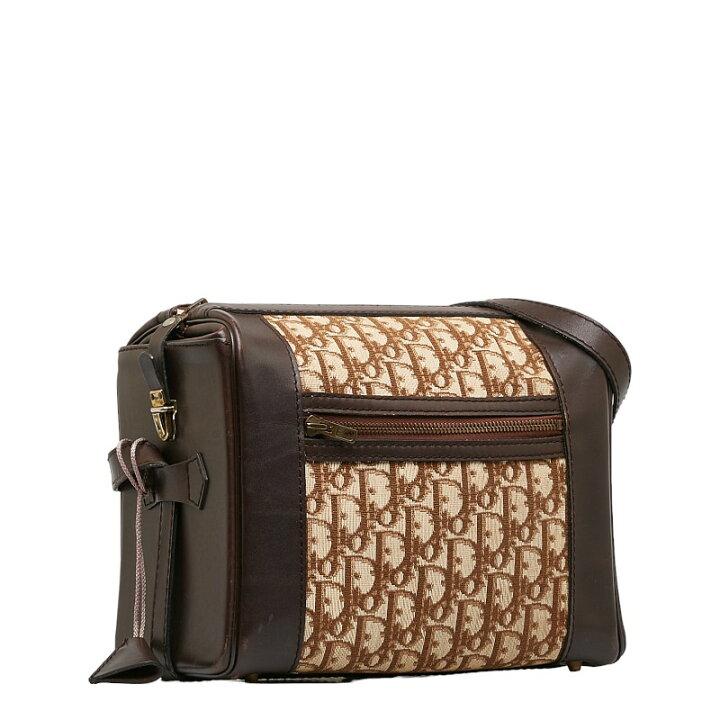 Dior Trotter Shoulder Bag Beige Brown Canvas Leather Women's Dior-duoc-ban-tai-THE BOX LUXURY