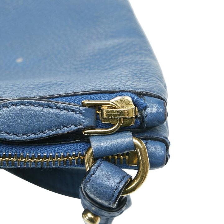 Prada Logo Crossbody Shoulder Bag Blue Leather Women's PRADA-duoc-ban-tai-THE BOX LUXURY