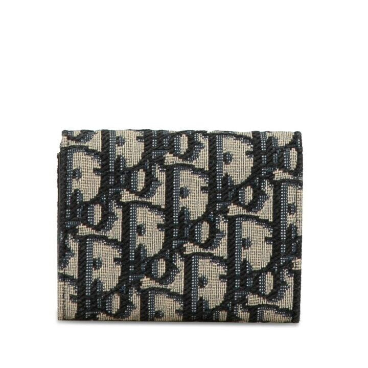 Dior Oblique Tri-fold Wallet Navy Beige Canvas Leather Women's Dior-duoc-ban-tai-THE BOX LUXURY