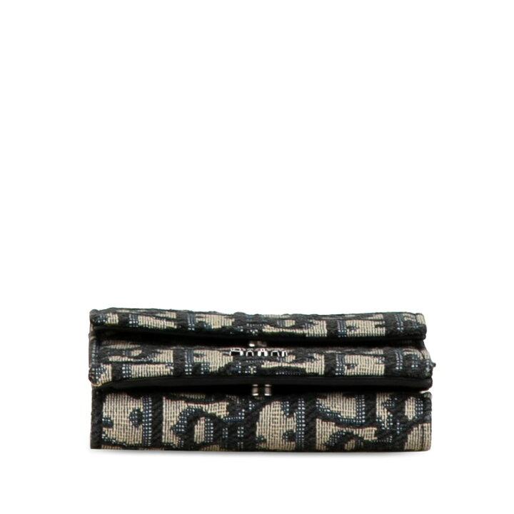 Dior Oblique Tri-fold Wallet Navy Beige Canvas Leather Women's Dior-duoc-ban-tai-THE BOX LUXURY
