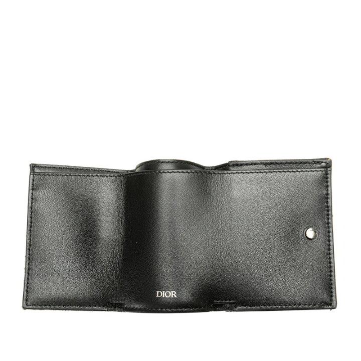 Dior Oblique Tri-fold Wallet Navy Beige Canvas Leather Women's Dior-duoc-ban-tai-THE BOX LUXURY