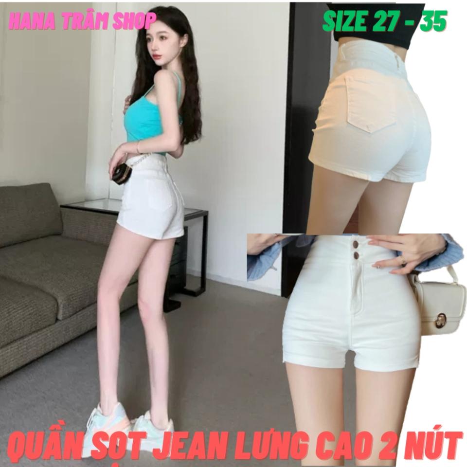 Quần Sọt Jean Trắng Lưng Cao 2 Nút Gài ( có bigsize)-duoc-ban-tai-Hana Trâm Shop