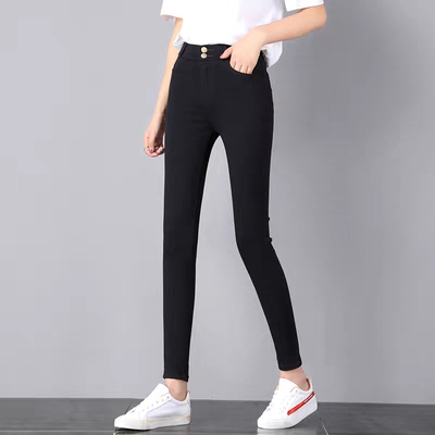 Quần Tregging Kaki Dài Nữ Co Giãn Mạnh Siêu Xinh Màu Đen Lưng Cao 2 Nút-duoc-ban-tai-Hana Trâm Shop