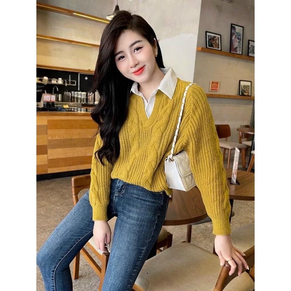 Áo Len Phối Cổ Sơ Mi ( Có 4 Màu)-duoc-ban-tai-Hana Trâm Shop