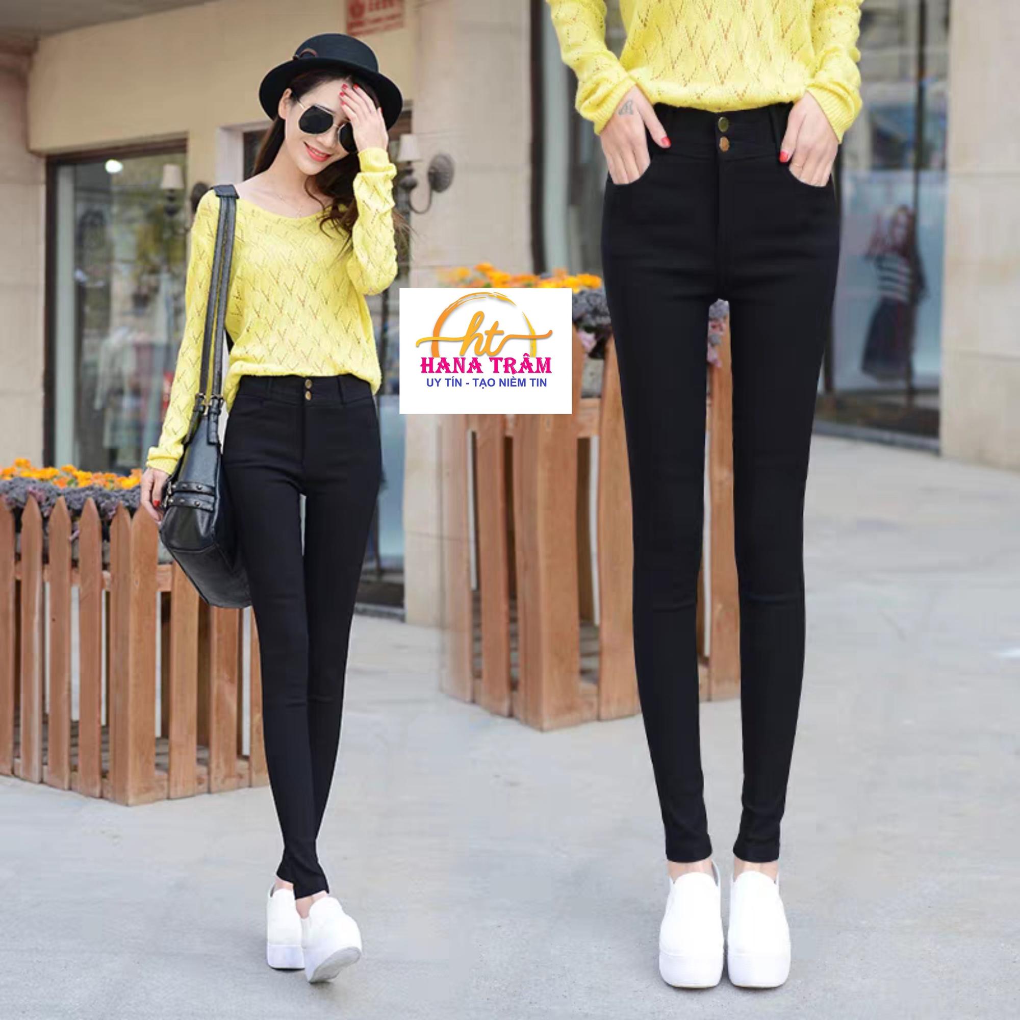 Quần Tregging Kaki Dài Nữ Co Giãn Mạnh Siêu Xinh Màu Đen Lưng Cao 2 Nút-duoc-ban-tai-Hana Trâm Shop