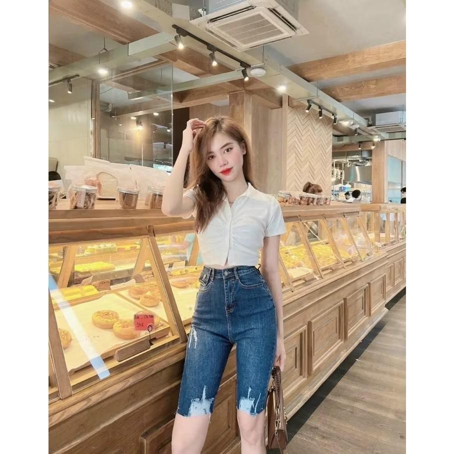 Quần Jean Lửng Gối Co Giãn Phối Túi -duoc-ban-tai-Hana Trâm Shop