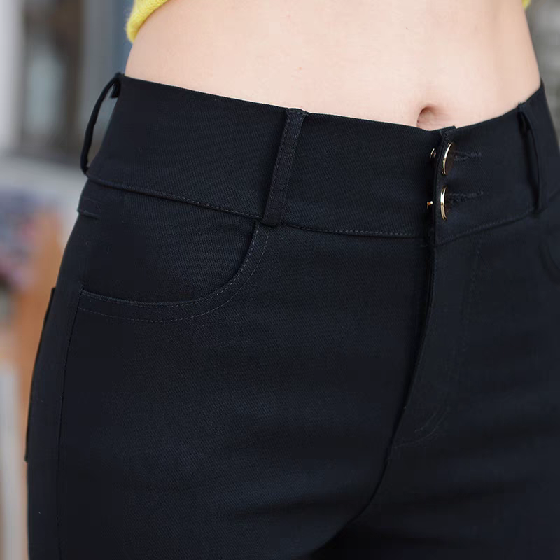 Quần Tregging Kaki Dài Nữ Co Giãn Mạnh Siêu Xinh Màu Đen Lưng Cao 2 Nút-duoc-ban-tai-Hana Trâm Shop