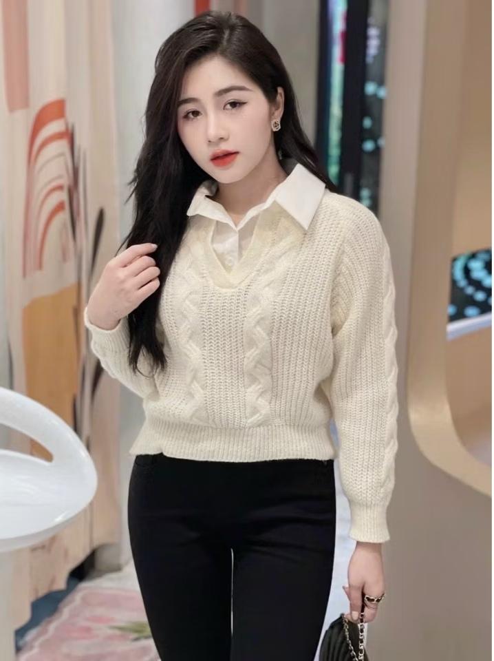 Áo Len Phối Cổ Sơ Mi ( Có 4 Màu)-duoc-ban-tai-Hana Trâm Shop
