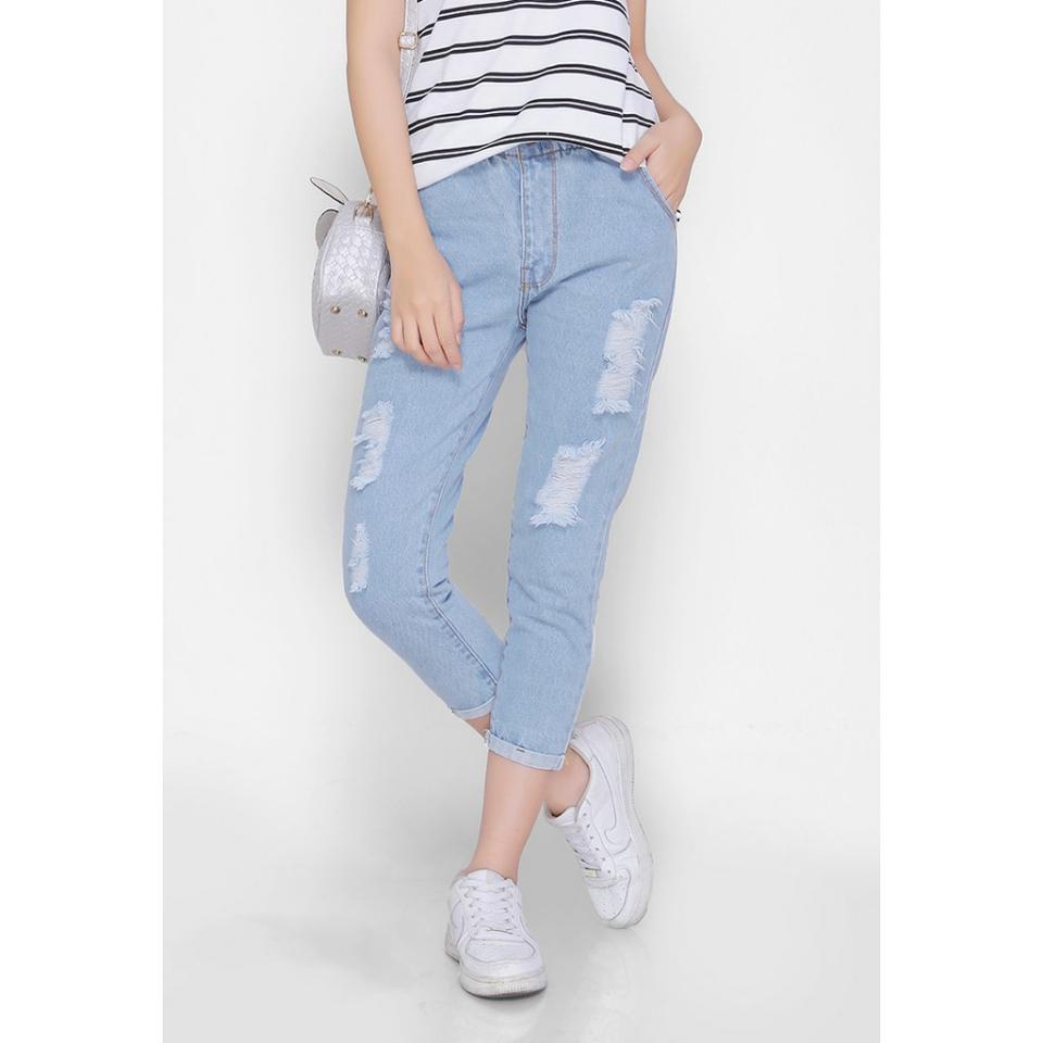Quần Baggy Jean  Rách Xanh Nhạt Lai Lật Có Bigsize -duoc-ban-tai-Hana Trâm Shop