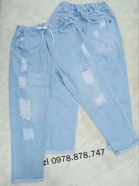 Quần Baggy Jean  Rách Xanh Nhạt Lai Lật Có Bigsize -duoc-ban-tai-Hana Trâm Shop