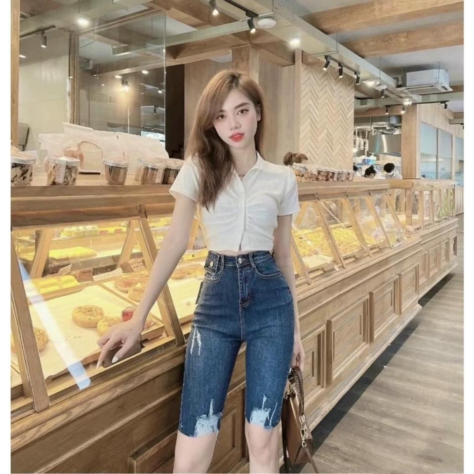 Quần Jean Lửng Gối Co Giãn Phối Túi -duoc-ban-tai-Hana Trâm Shop