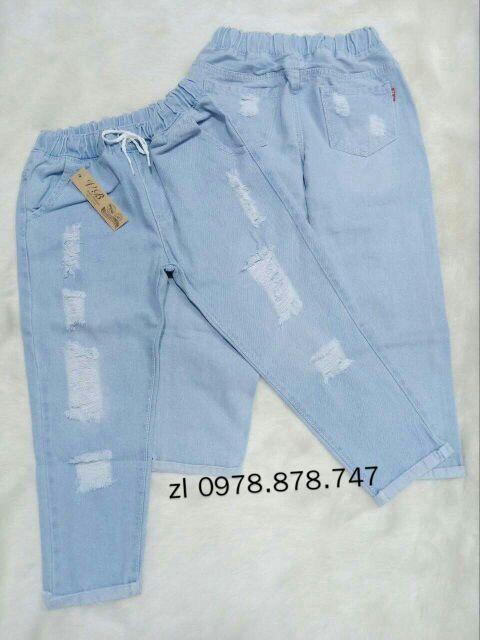 Quần Baggy Jean  Rách Xanh Nhạt Lai Lật Có Bigsize -duoc-ban-tai-Hana Trâm Shop
