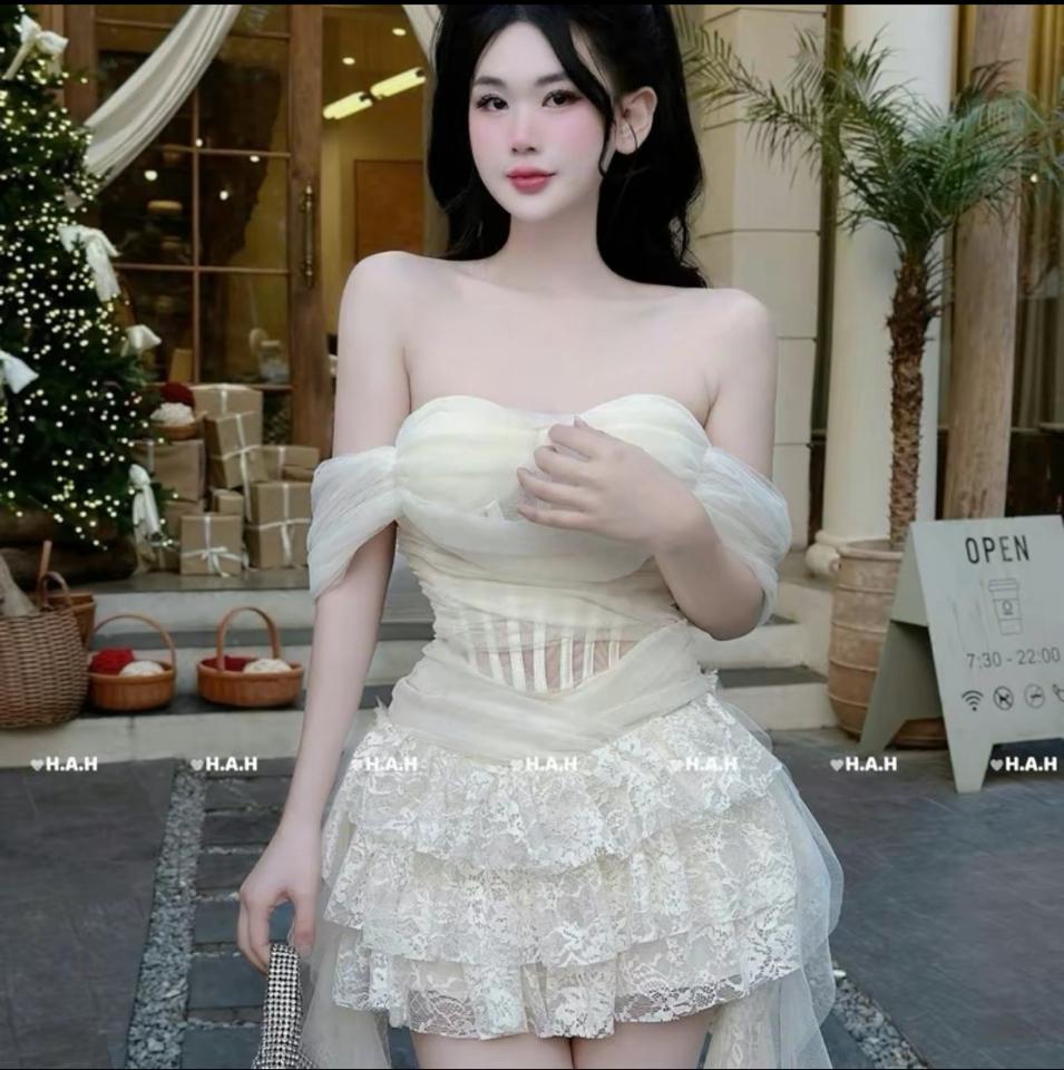 Váy trễ vai ngắn trắng tua rua-duoc-ban-tai-NhưNhư-Cho Thuê Đồ Áo