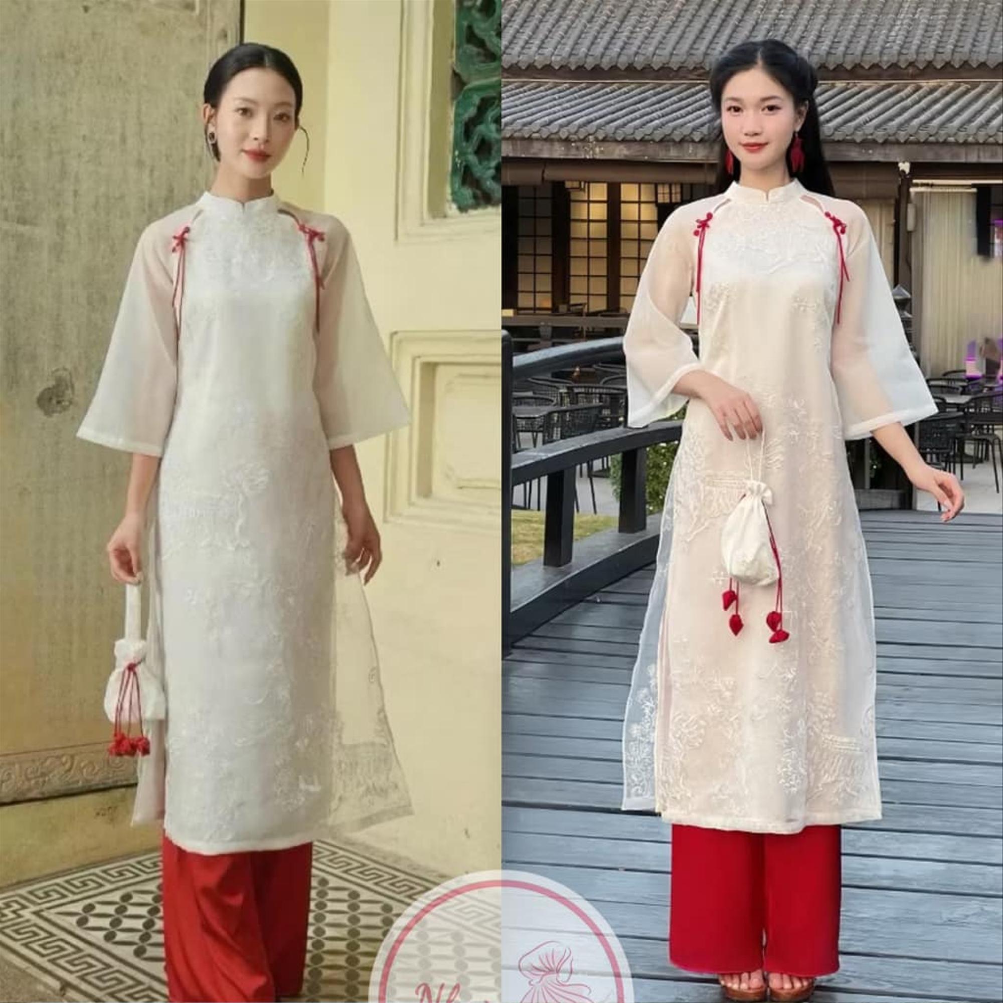 áo dài trắng nơ đỏ quần đỏ-duoc-ban-tai-NhưNhư-Cho Thuê Đồ Áo
