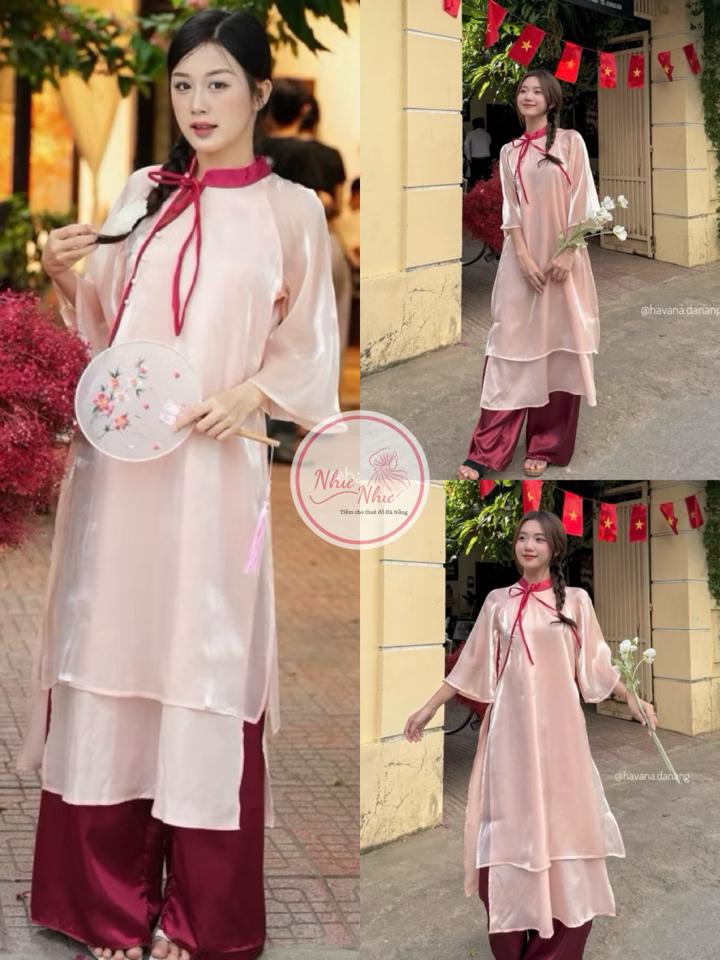 Áo dài hồng đỏ+ trắng xanh-duoc-ban-tai-NhưNhư-Cho Thuê Đồ Áo