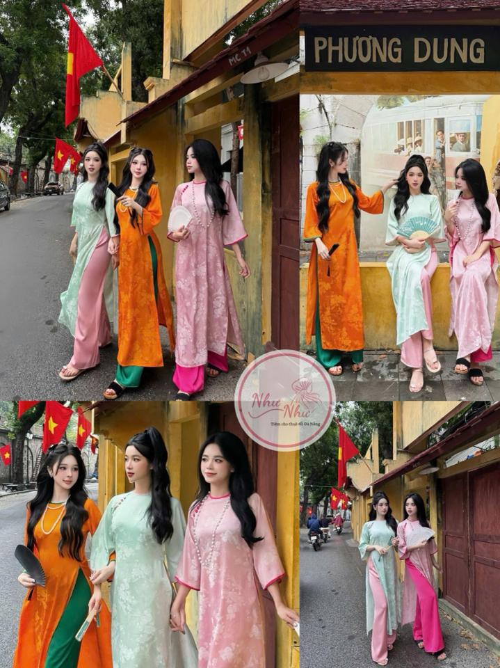 Áo dài lụa cổ tròn 3 cúc -duoc-ban-tai-NhưNhư-Cho Thuê Đồ Áo