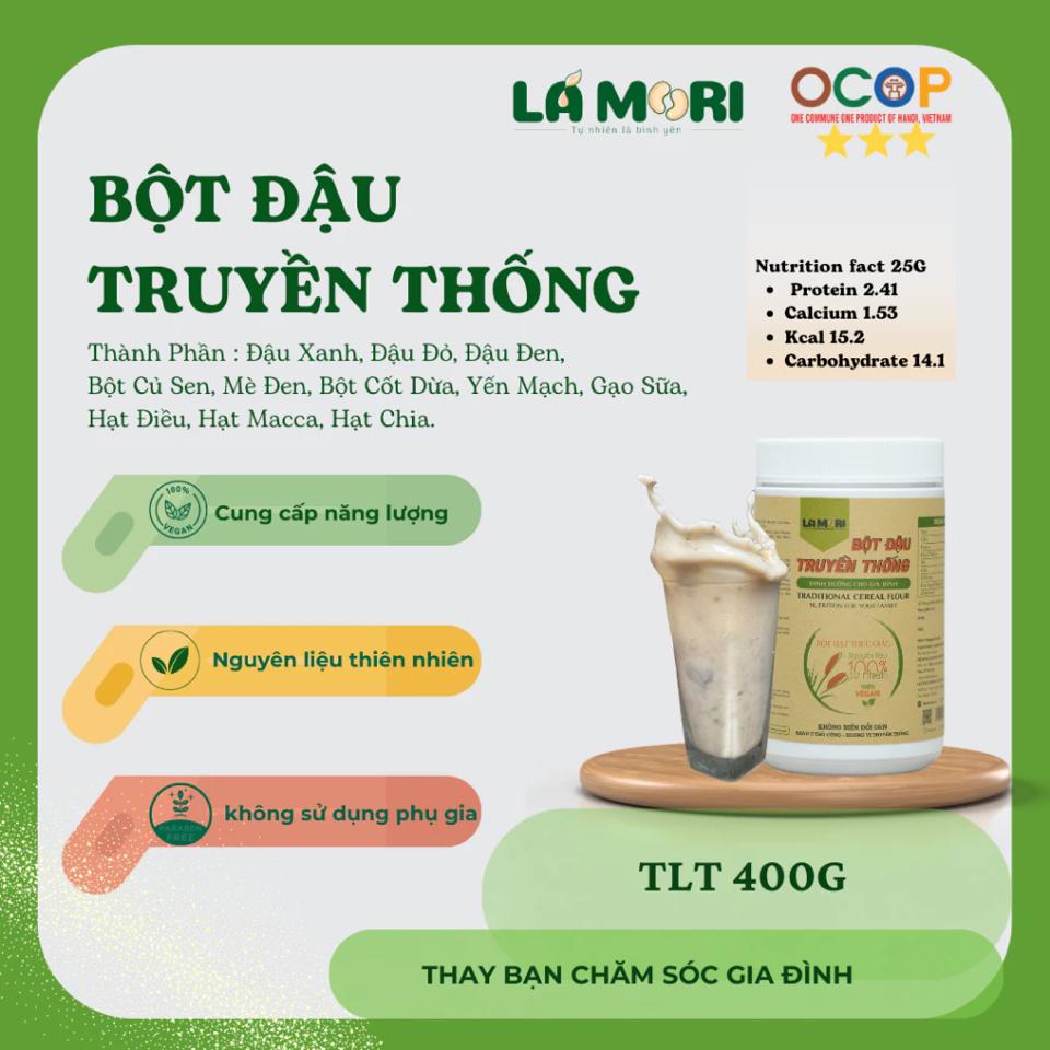 Bột đậu truyền thống Lá Mori không dừa, không đường Hộp 400g-duoc-ban-tai-Tin Tin coffee - Mạch Đông