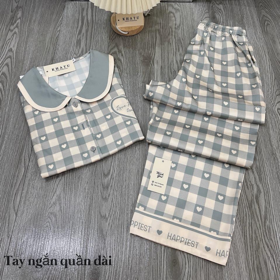 Cộc CC caro cổ sen-duoc-ban-tai-Khả Tú Pijamas
