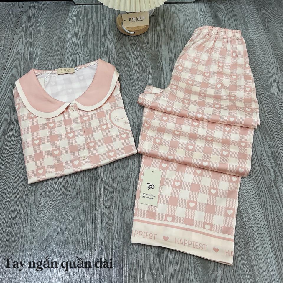 Cộc CC caro cổ sen-duoc-ban-tai-Khả Tú Pijamas