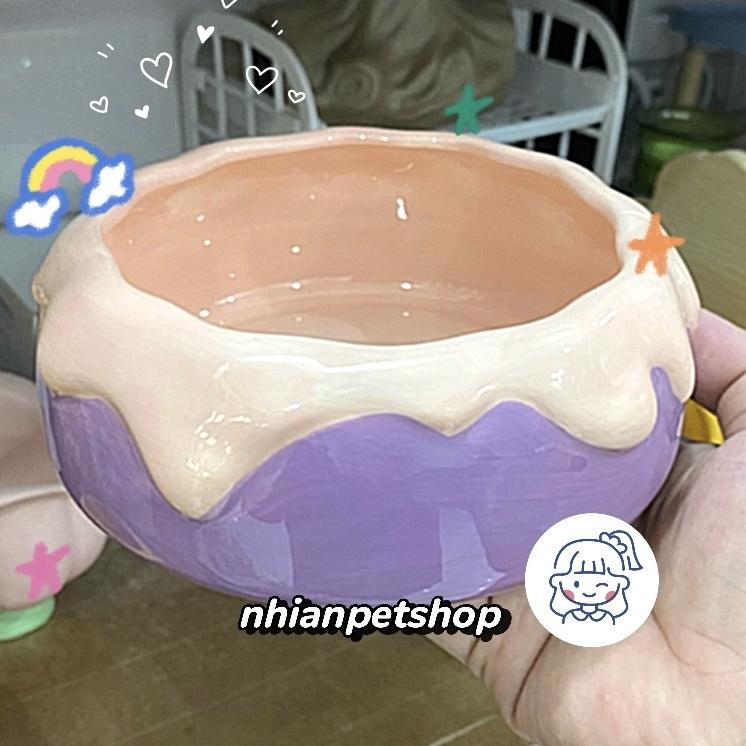 Chén Bát Tắm Sứ Pudding Tafit Tím Khoai Hồng Nhạt 14x14x5.5 cm-duoc-ban-tai-Nhian Pet Shop