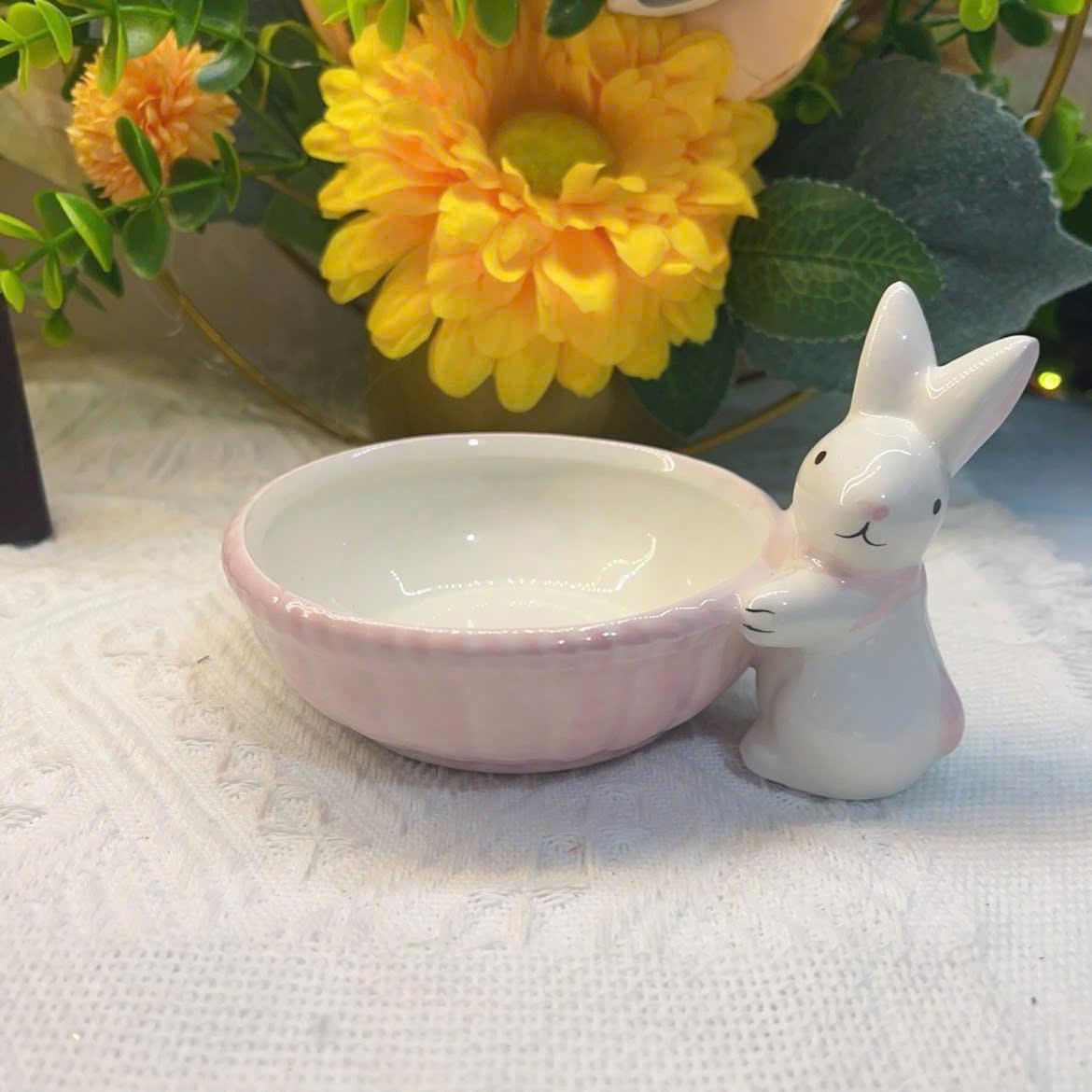 Chén Ăn Sứ Thỏ Ôm Hồng Pastel-duoc-ban-tai-Nhian Pet Shop