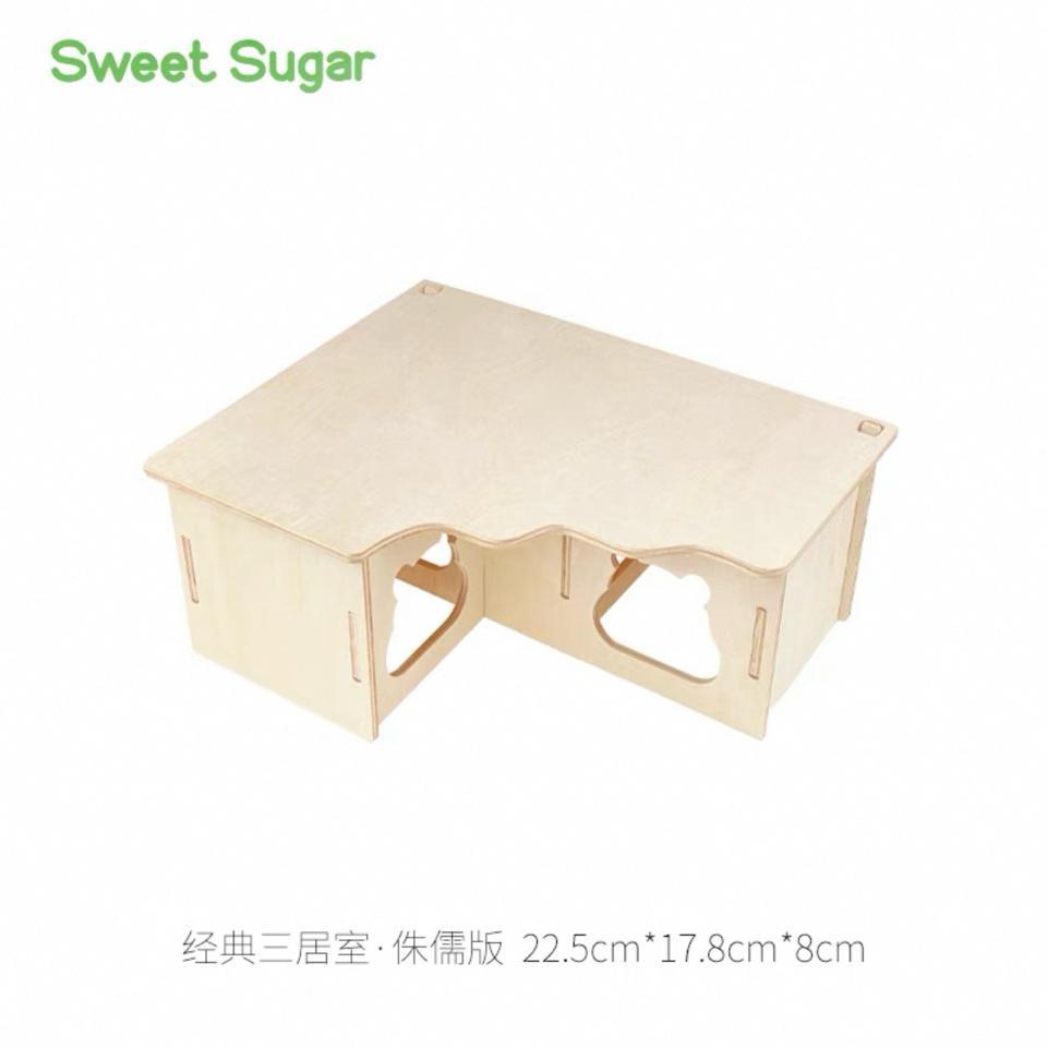 Hầm Trú Ẩn Gỗ Cửa Gấu 3 Phòng Ngăn Hầm Chui Sweet Sugar 23cm-duoc-ban-tai-Nhian Pet Shop