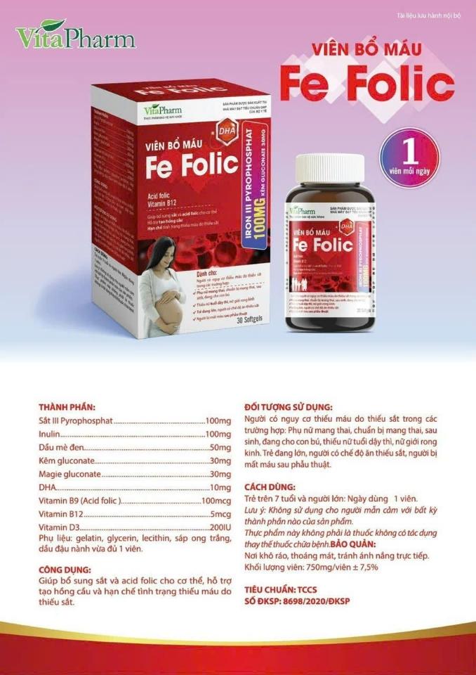 Viên bổ máu Fe Folic, lọ 30 v, bổ sung sắt và acid folic, hỗ trợ tạo hồng cầu-duoc-ban-tai-Usht pharma