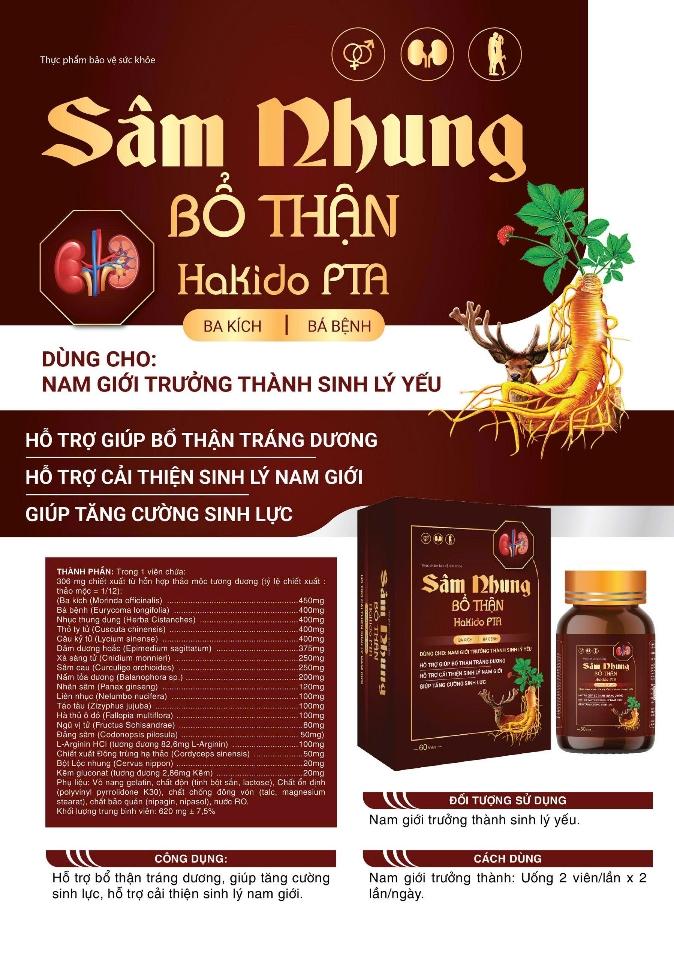 Sâm Nhung Bổ Thận Hakido, lọ 60 v Hộp cứng-duoc-ban-tai-Usht pharma
