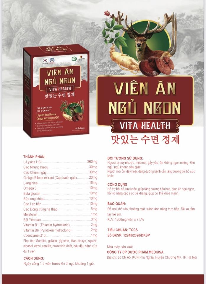 Viên ăn ngủ ngon Vita Health, hộp 60v-duoc-ban-tai-Usht pharma