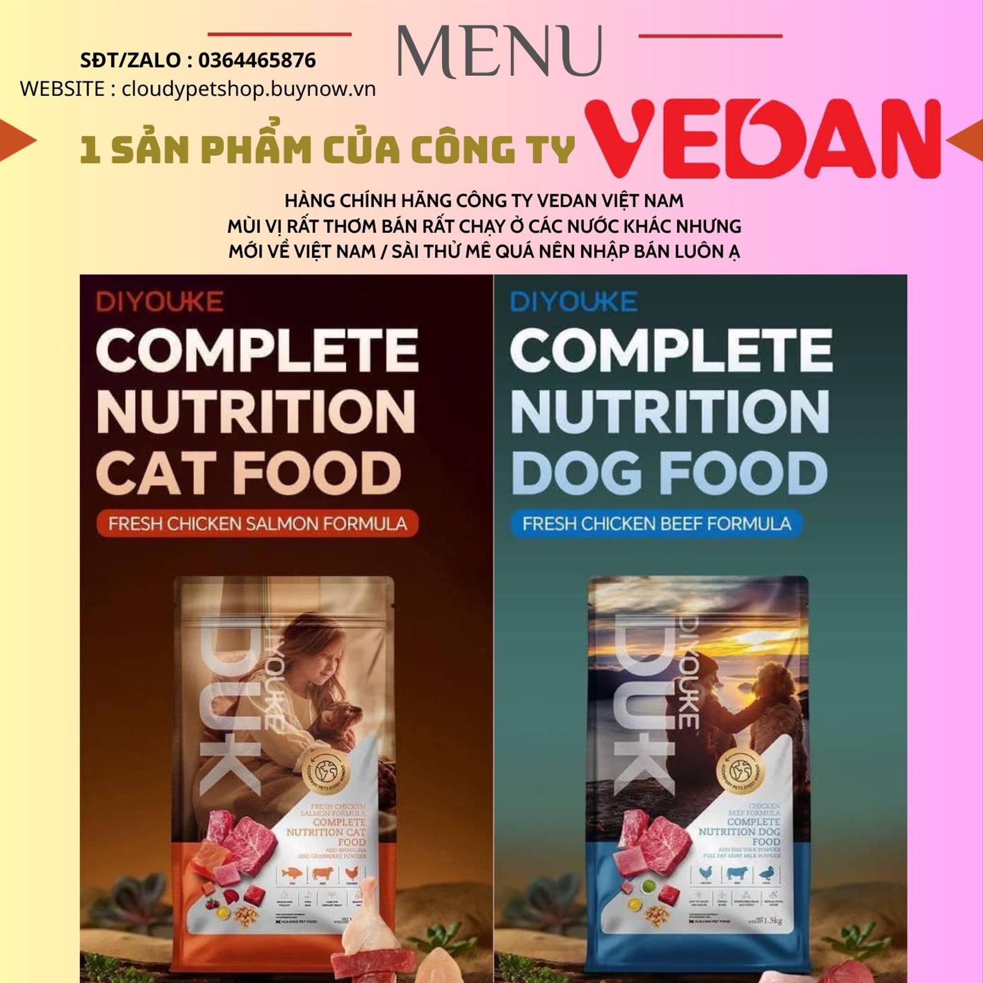 SKU 1 : Hạt DIYOUKE Vị Cá Hồi & Gà Tươi 1500g - SẢN PHẨM CỦA CÔNG TY VEDAN-duoc-ban-tai-CLOUDY PET SHOP