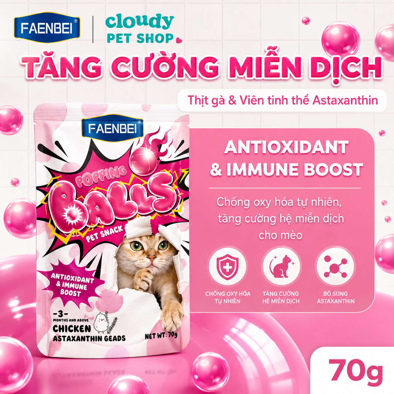 PATE GÓI FAENBEI POPPING BEADS CHO MÈO VIÊN TINH THỂ 70G-duoc-ban-tai-CLOUDY PET SHOP