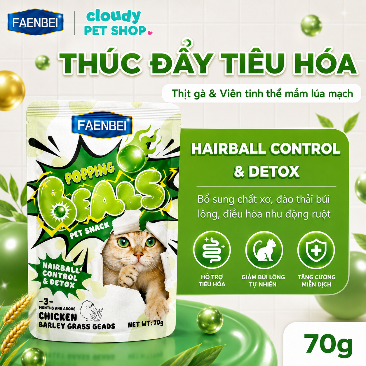 PATE GÓI FAENBEI POPPING BEADS CHO MÈO VIÊN TINH THỂ 70G-duoc-ban-tai-CLOUDY PET SHOP