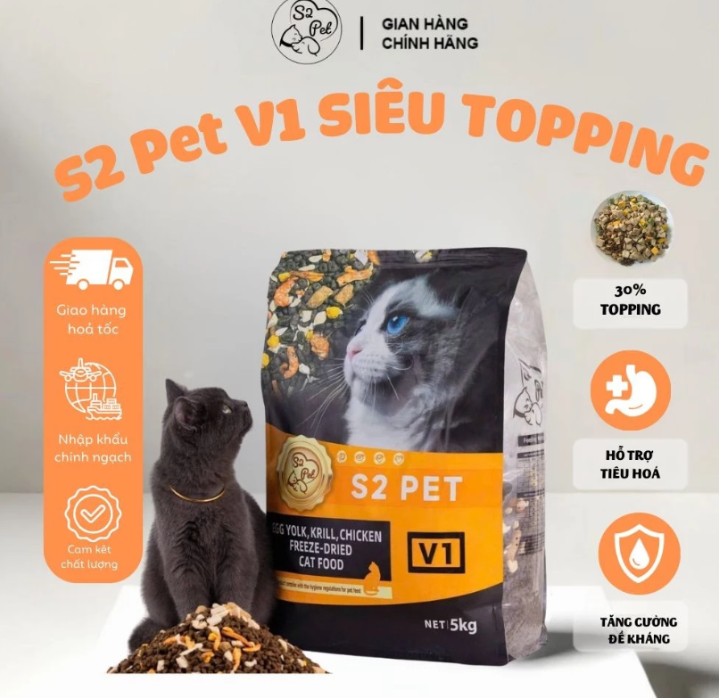 SKU 2 : HẠT S2 PET V1 SIÊU TOPPING -SEAL 1KG VÀ SEAL 5KG-duoc-ban-tai-CLOUDY PET SHOP