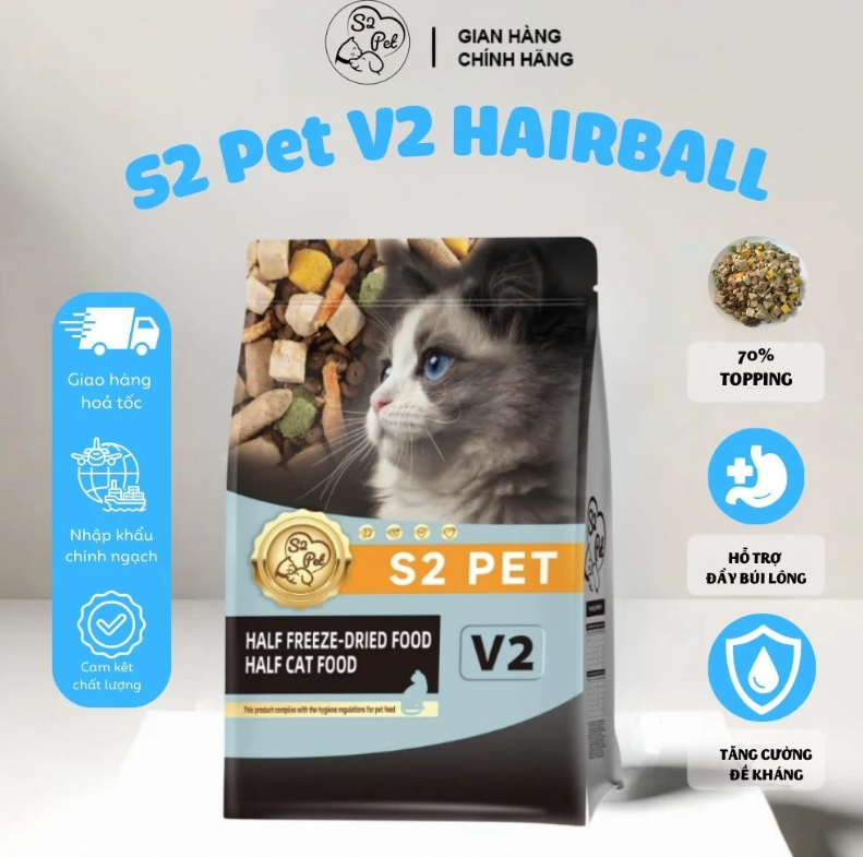 SKU 2 : HẠT S2 PET V2 gấp đôi topping, phục hồi toàn diện cho mèo mọi lứa tuổi -SEAL 1KG VÀ SEAL 5KG-duoc-ban-tai-CLOUDY PET SHOP