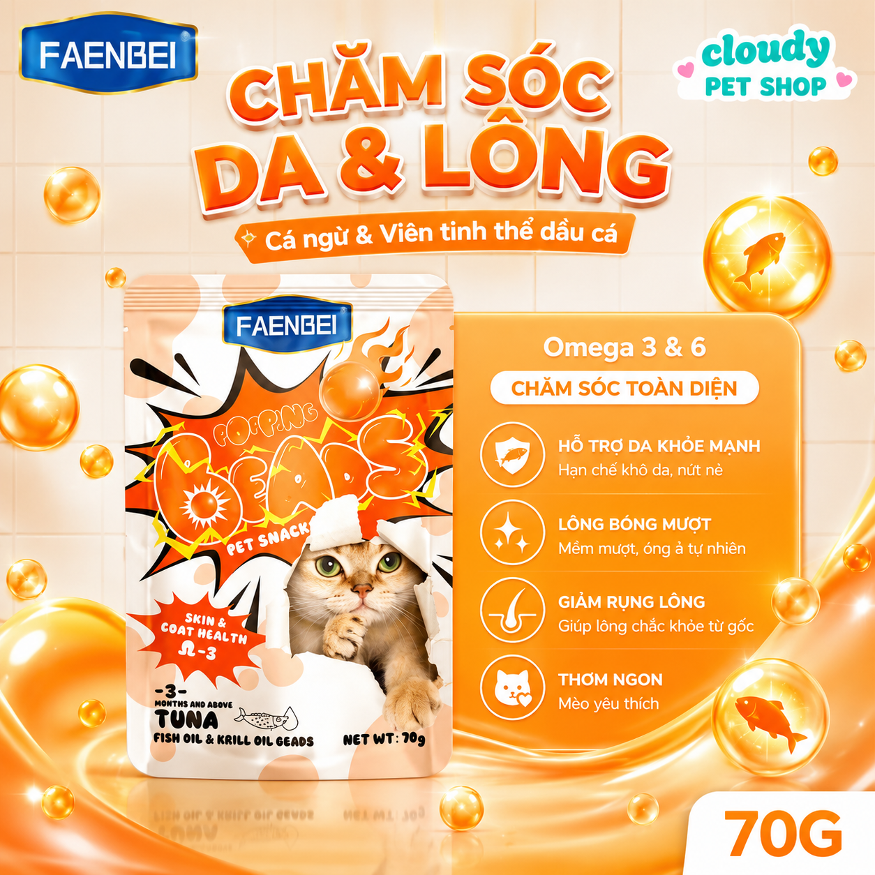 PATE GÓI FAENBEI POPPING BEADS CHO MÈO VIÊN TINH THỂ 70G-duoc-ban-tai-CLOUDY PET SHOP