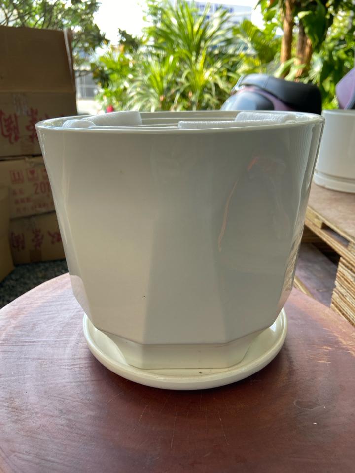Chậu sứ kèm dĩa bộ 3 sọc bo vát cứng-duoc-ban-tai-Nam Kim Garden