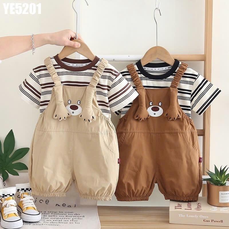 YE5201 - Set Áo Sọc Kèm Yếm Gấu (Nâu)-duoc-ban-tai-Nhập Khẩu Chính Hãng