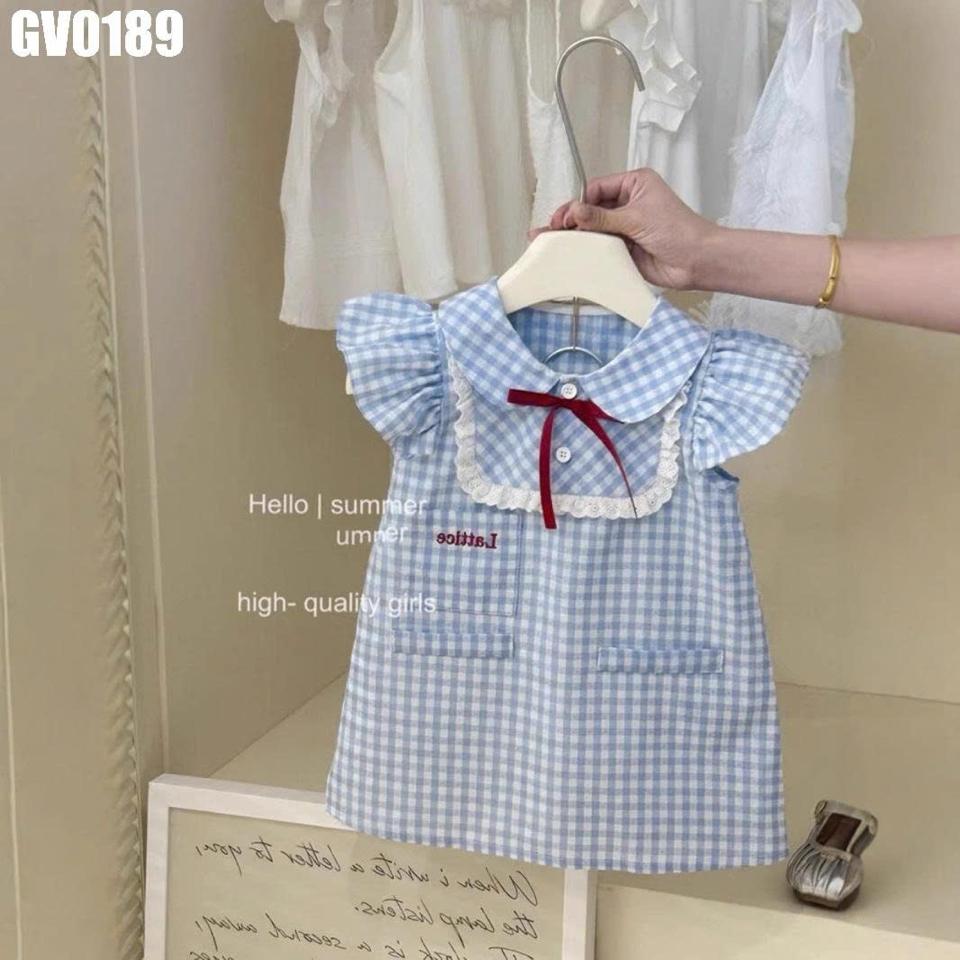 GV0189 - Váy Caro Chữ A Đính Nơ Cho Bé Gái-duoc-ban-tai-Nhập Khẩu Chính Hãng